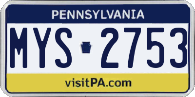 PA license plate MYS2753