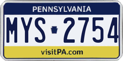 PA license plate MYS2754