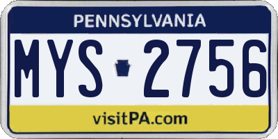 PA license plate MYS2756