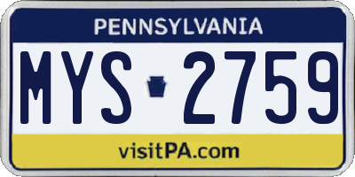 PA license plate MYS2759