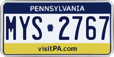 PA license plate MYS2767