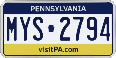 PA license plate MYS2794