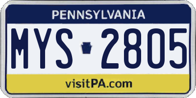 PA license plate MYS2805