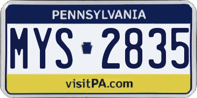 PA license plate MYS2835