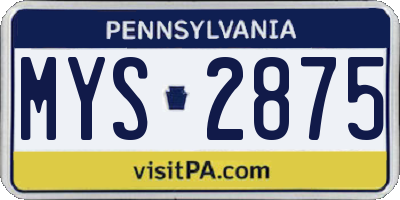 PA license plate MYS2875