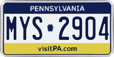 PA license plate MYS2904