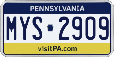 PA license plate MYS2909