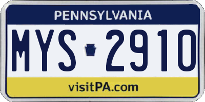 PA license plate MYS2910