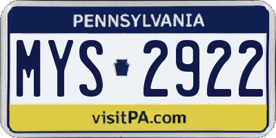 PA license plate MYS2922