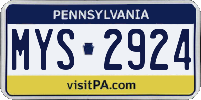 PA license plate MYS2924
