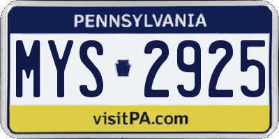 PA license plate MYS2925