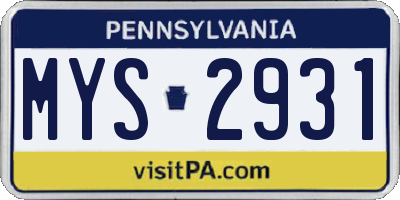 PA license plate MYS2931