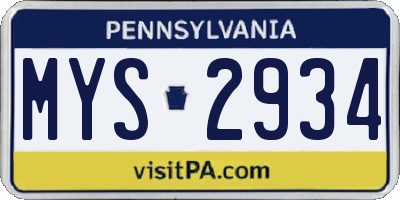 PA license plate MYS2934