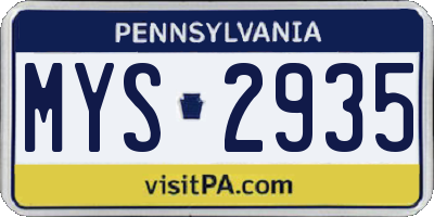 PA license plate MYS2935
