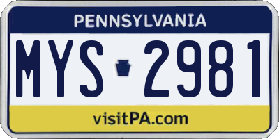 PA license plate MYS2981
