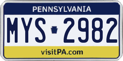 PA license plate MYS2982