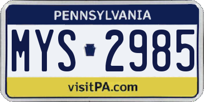 PA license plate MYS2985