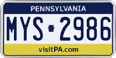 PA license plate MYS2986