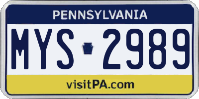 PA license plate MYS2989