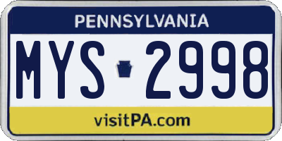 PA license plate MYS2998