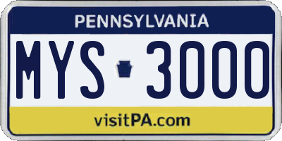 PA license plate MYS3000