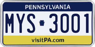 PA license plate MYS3001