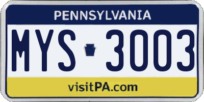PA license plate MYS3003