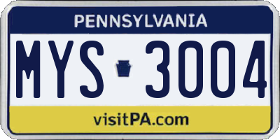 PA license plate MYS3004