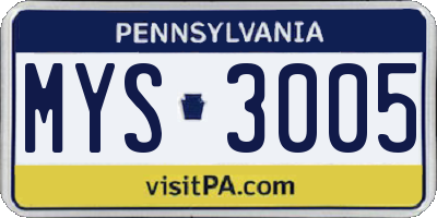 PA license plate MYS3005