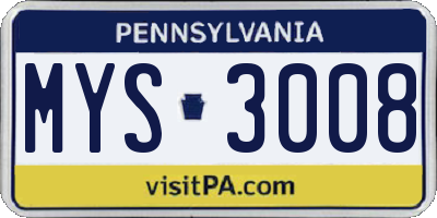 PA license plate MYS3008