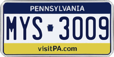 PA license plate MYS3009