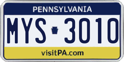 PA license plate MYS3010