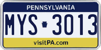 PA license plate MYS3013