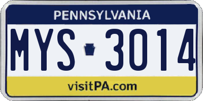 PA license plate MYS3014