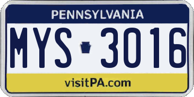 PA license plate MYS3016