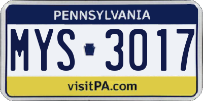 PA license plate MYS3017