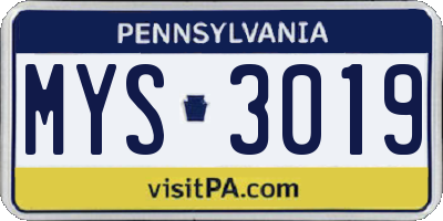 PA license plate MYS3019