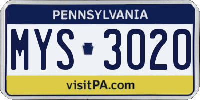 PA license plate MYS3020