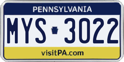 PA license plate MYS3022