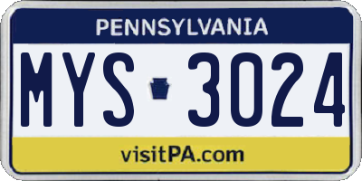 PA license plate MYS3024