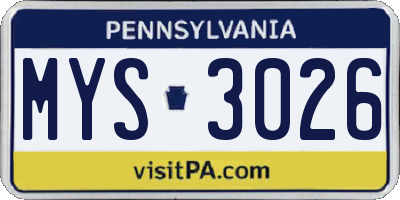PA license plate MYS3026