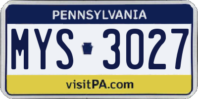 PA license plate MYS3027