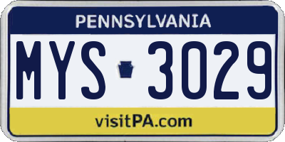 PA license plate MYS3029