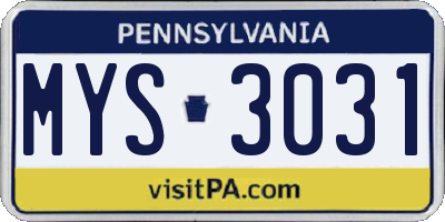 PA license plate MYS3031