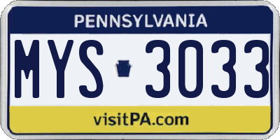 PA license plate MYS3033