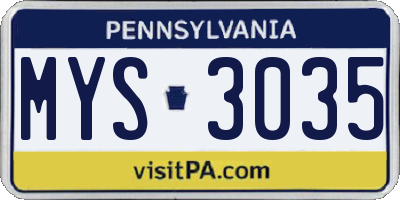 PA license plate MYS3035