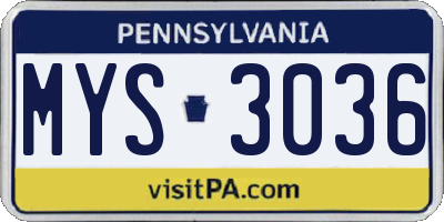 PA license plate MYS3036