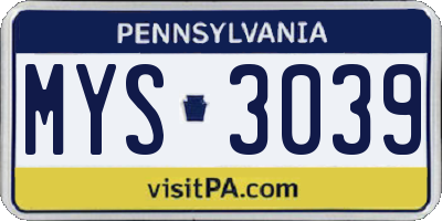 PA license plate MYS3039