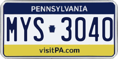 PA license plate MYS3040