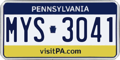 PA license plate MYS3041